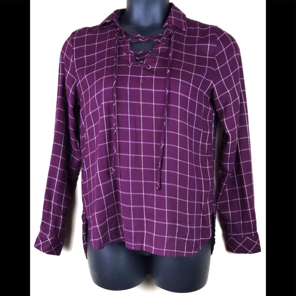 Harper Plaid Pullover Lace up Tunic Size XS